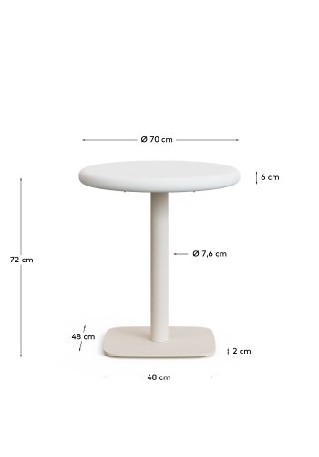 KAVE HOME Dina udendrs rundt bord med hvid cementplade Ã˜70cm og hvid stlfod 48x48x72cm