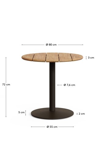 KAVE HOME Esilda udendrs rundt bord med FSC 100% akacieplade Ã˜80cm og grnt stlfod Ã˜55x72cm