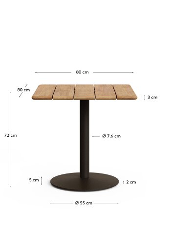 KAVE HOME Esilda udendrsbord med FSC 100% akacieplade 80x80cm og grn stlbund 55x72cm