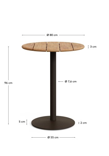 KAVE HOME Esilda udendrs hjt rundt bord med FSC 100% akacieplade Ã˜80cm og grnt stlfod Ã˜55x96