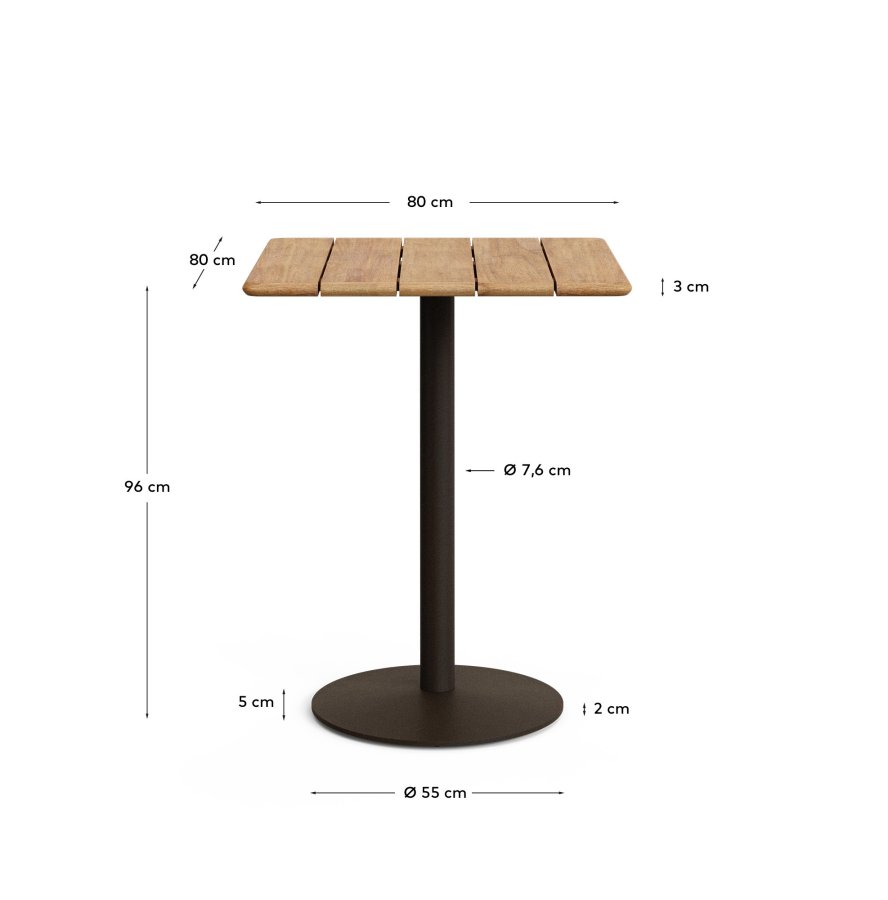 KAVE HOME Esilda udendrs hjbord med FSC 100% akacieplade 80x80cm og grn stlfod Ã˜55x96cm