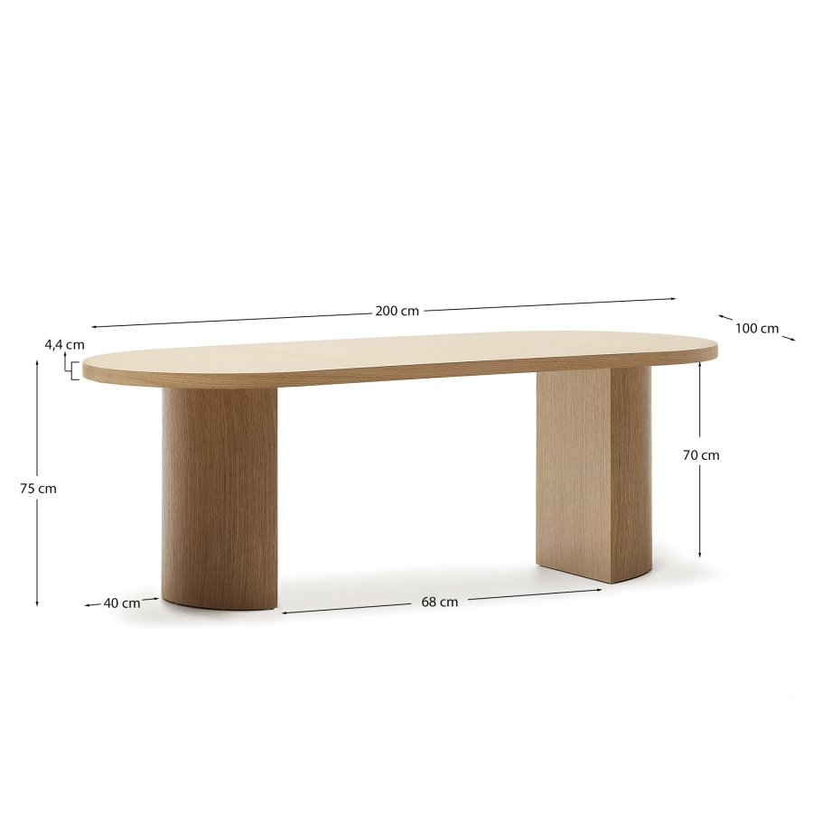 KAVE HOME Nealy bord med egefiner i naturlig finish, 200 x 100 cm