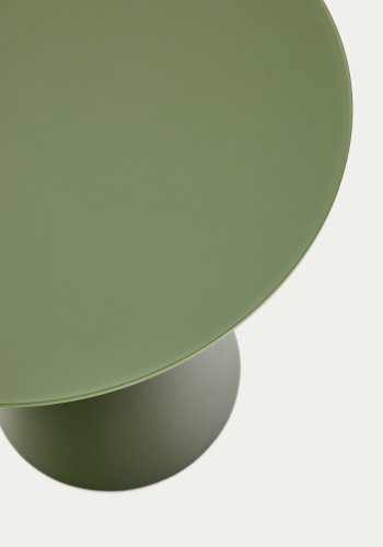 KAVE HOME Wilshire sidebord med matteret hrdet glas og matgrn malet stl finish Ã˜50cm