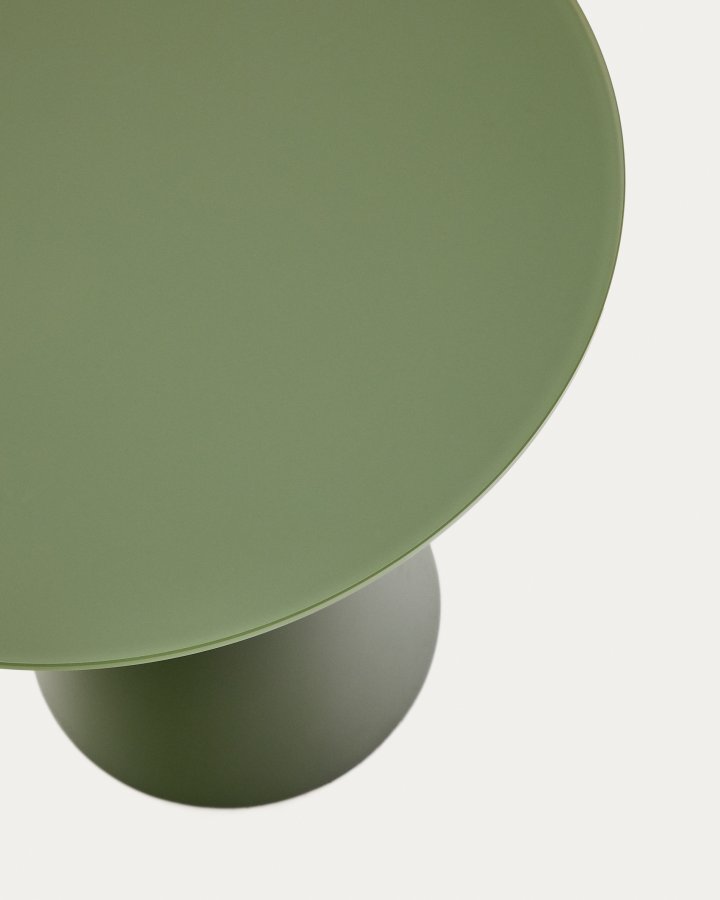 KAVE HOME Wilshire sidebord med matteret hrdet glas og matgrn malet stl finish Ã˜50cm