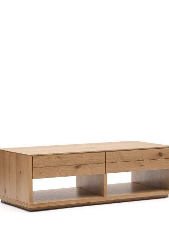 KAVE HOME Alguema sofabord, m. 2 skuffer  og 2 rum - natur egefiner (140x60)