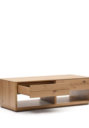 KAVE HOME Alguema sofabord, m. 2 skuffer  og 2 rum - natur egefiner (140x60)