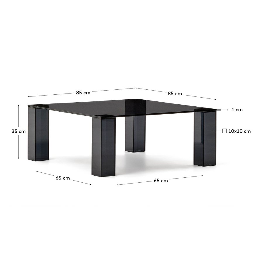 KAVE HOME Adularia sidebord, kvadratisk - mrkegr hrdet glas (85x85)