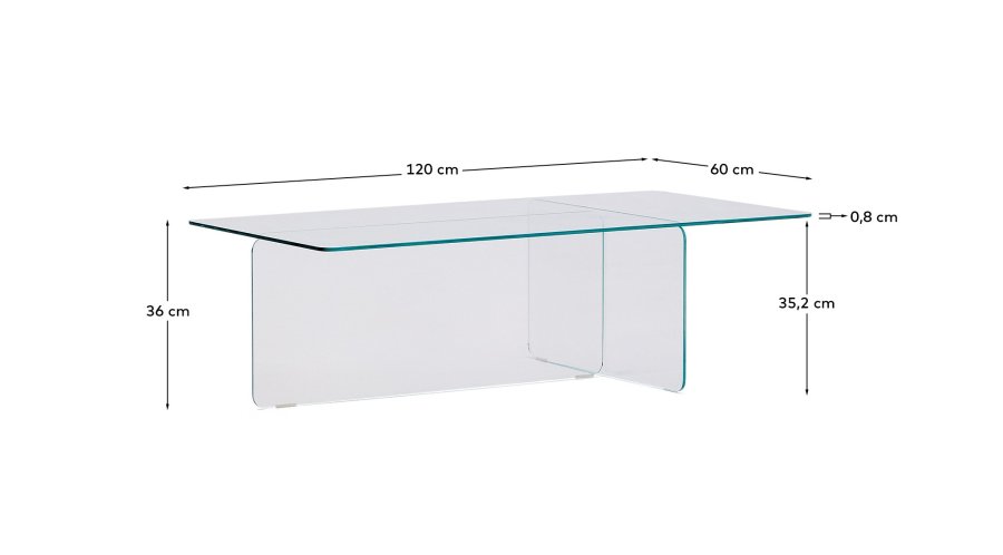 KAVE HOME Zaren gennemsigtigt hrdet glas sofabord, 120 x 60 cm