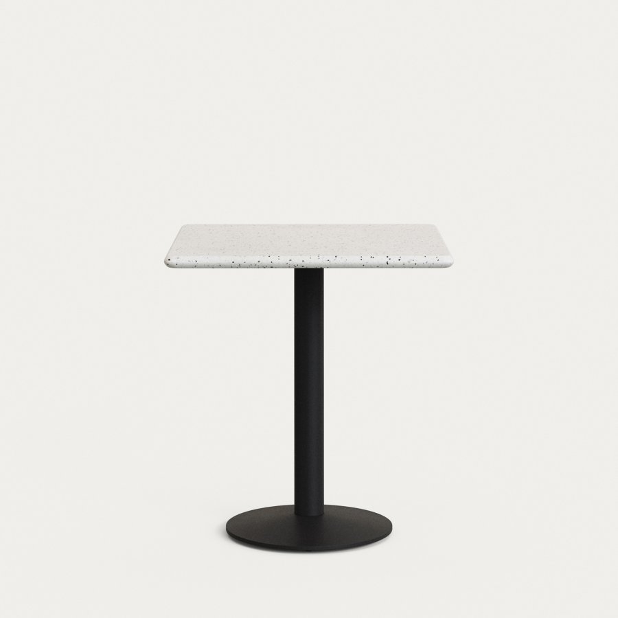 KAVE HOME Saura Bord med hvid terrazzoplade og sort metalbund 70x70x75cm