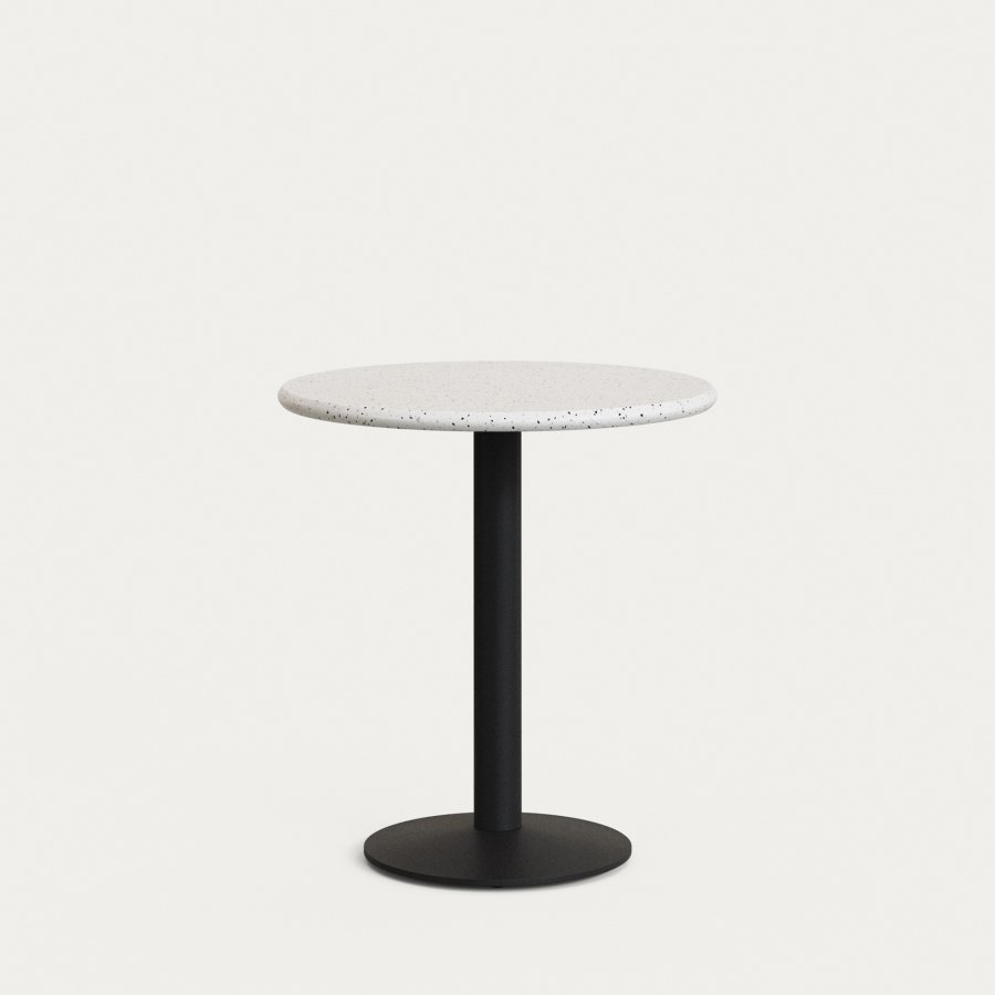 KAVE HOME Saura bord med hvid terrazzoplade og sort metalbund Ã˜70x75cm