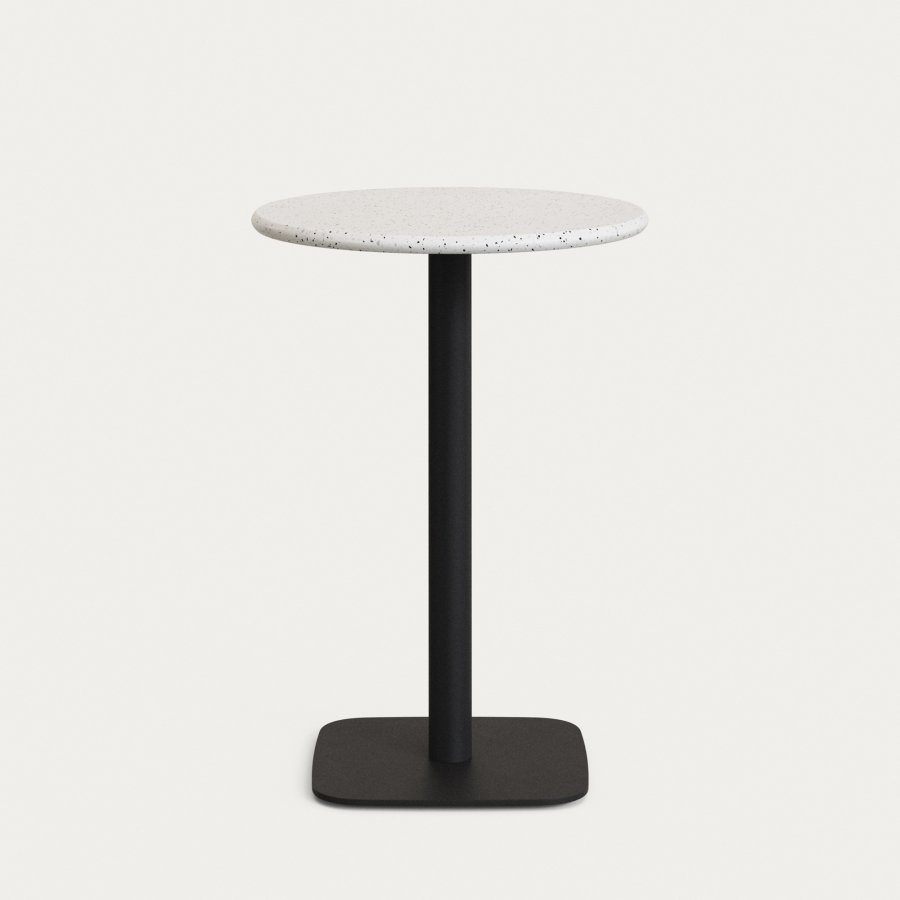 KAVE HOME Saura hjt barbord med hvid terrazzo plade og sort metal firkantet fod 70x70x99 cm