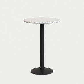 KAVE HOME Saura rundt hjt barbord lavet af sort metal med hvid terrazzo plade, 96 x Ã˜70 cm