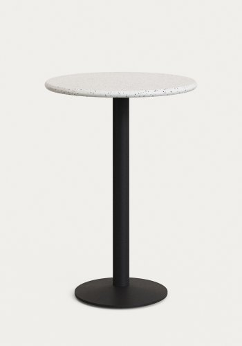 KAVE HOME Saura rundt hjt barbord lavet af sort metal med hvid terrazzo plade, 96 x Ã˜70 cm