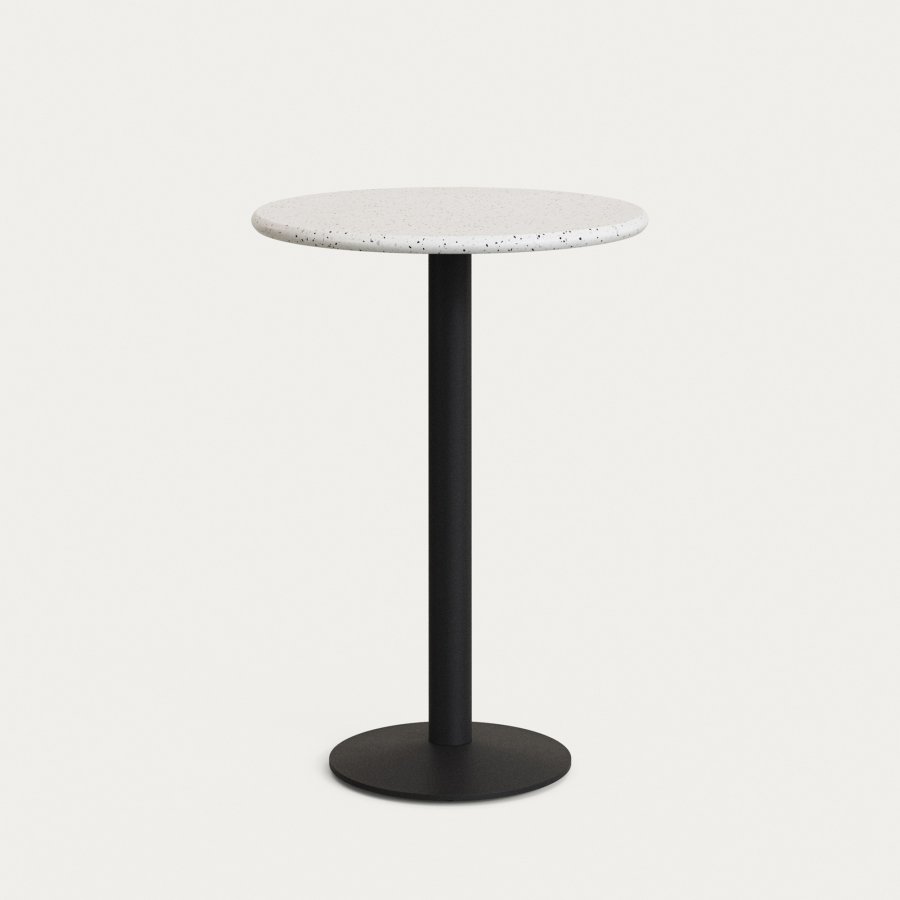 KAVE HOME Saura rundt hjt barbord lavet af sort metal med hvid terrazzo plade, 96 x Ã˜70 cm
