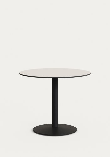 KAVE HOME Esilda rundt udendrs bord i hvid med metalben i malet sort finish, 90 x 70 cm