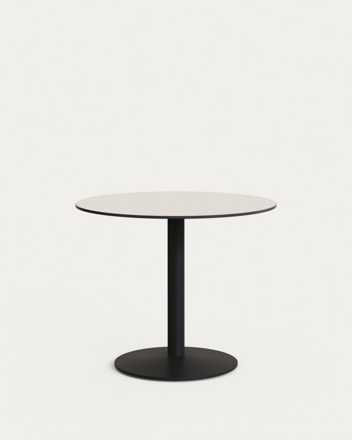 KAVE HOME Esilda rundt udendrs bord i hvid med metalben i malet sort finish, 90 x 70 cm