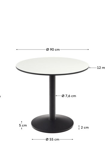 KAVE HOME Esilda rundt udendrs bord i hvid med metalben i malet sort finish, 90 x 70 cm