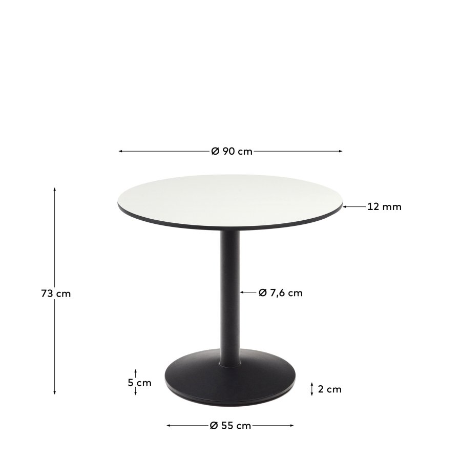 KAVE HOME Esilda rundt udendrs bord i hvid med metalben i malet sort finish, 90 x 70 cm