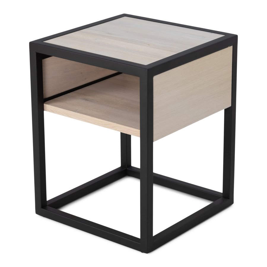 SPINDER DESIGN Diva One-Nightstand sengebord, m. 1 hylde - olieret egetr og sort stl (40x40)