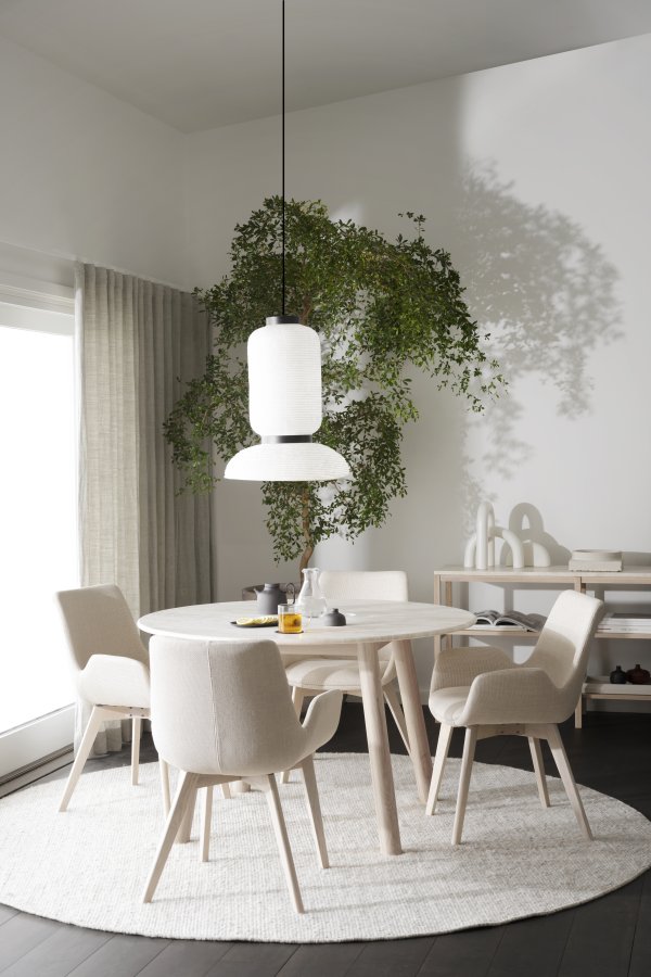 ROWICO Taransay spisebord, rund - beige travertin og hvidvasket eg (125)