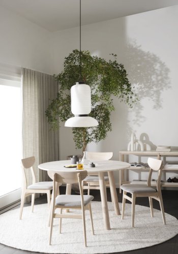 ROWICO Taransay spisebord, rund - beige travertin og hvidvasket eg (125)