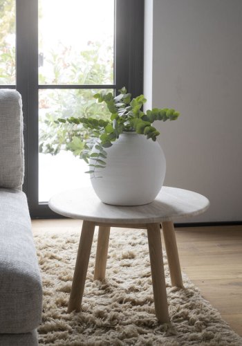 ROWICO Taransay sofabord, rund - beige travertin og hvidvasket eg (60)