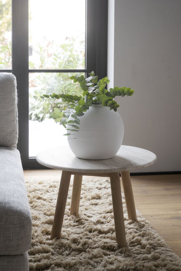 ROWICO Taransay sofabord, rund - beige travertin og hvidvasket eg (60)