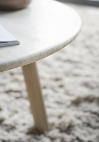 ROWICO Taransay sofabord, rund - beige travertin og hvidvasket eg (60)