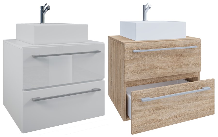 VCM NORDIC Badinos II 60 cm 2-delt vaskeplads, m. keramik hndvask, 2 skuffer - hvid melamin