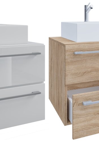 VCM NORDIC Badinos II 60 cm 2-delt vaskeplads, m. keramik hndvask, 2 skuffer - natur melamin