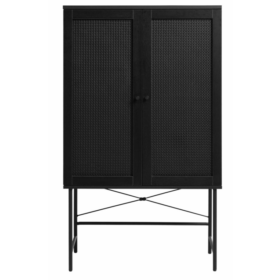 UNIQUE FURNITURE Pensacola skab, m. 2 lger og 2 hylder - sort polyrattan og sort melamin