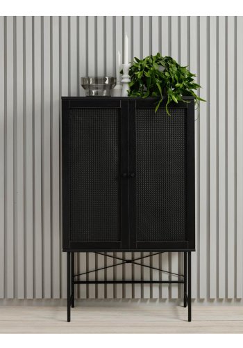 UNIQUE FURNITURE Pensacola skab, m. 2 lger og 2 hylder - sort polyrattan og sort melamin