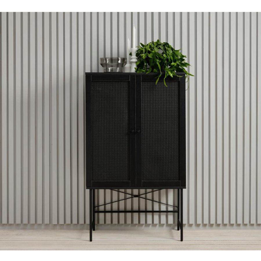 UNIQUE FURNITURE Pensacola skab, m. 2 lger og 2 hylder - sort polyrattan og sort melamin