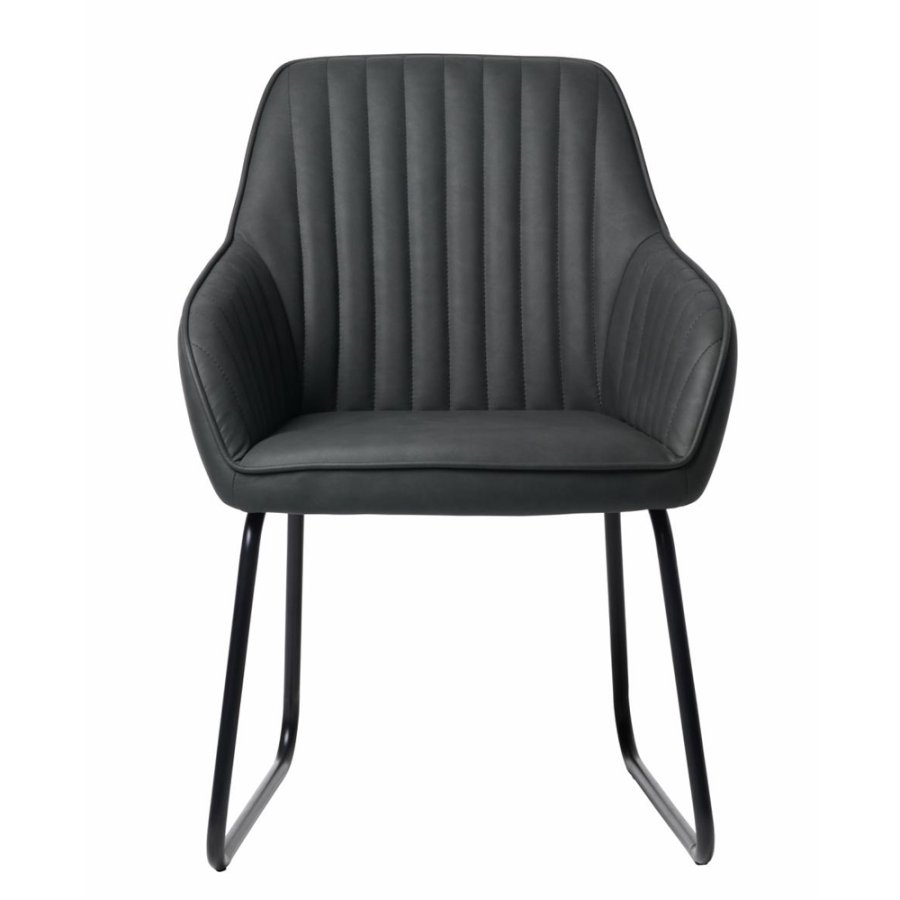 UNIQUE FURNITURE Brooks spisebordsstol, m. armln - mrkegr PU og sort metal