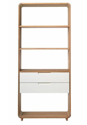 UNIQUE FURNITURE Amalfi reol, m. 2 skuffer - hvid MDF og hvidolieret egfinér/eg