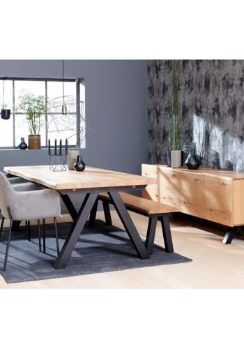 UNIQUE FURNITURE Oliveto bnk, m. blget kant - natur vild eg og sort metal (180x34)