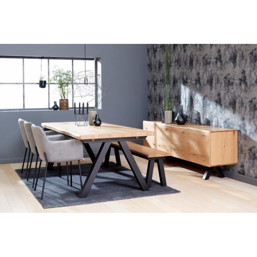 UNIQUE FURNITURE Oliveto bnk, m. blget kant - natur vild eg og sort metal (180x34)