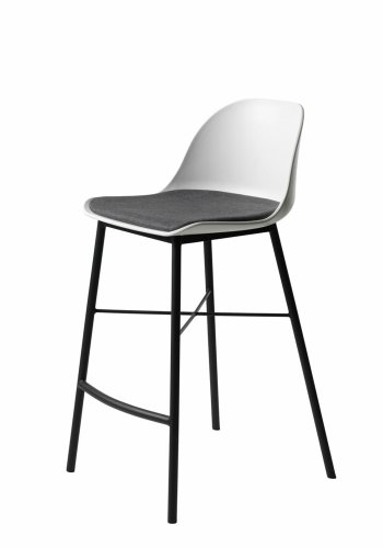 UNIQUE FURNITURE Whistler counterstol, m. rygln og fodsttte - hvid polypropylen og sort metal