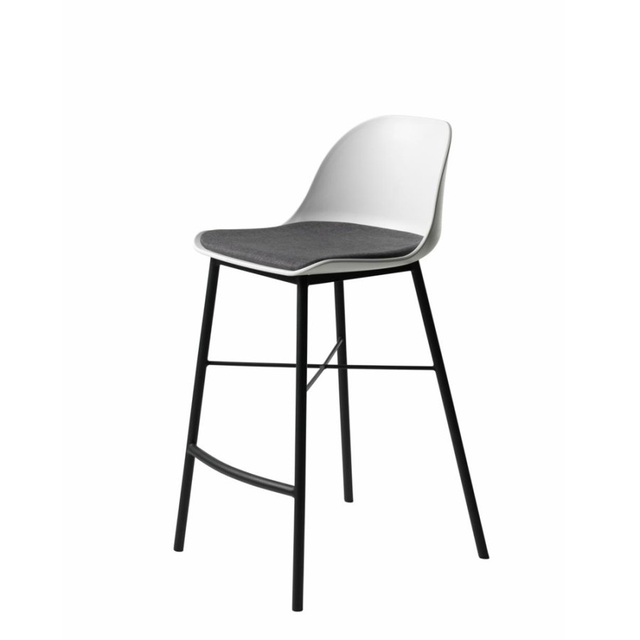 UNIQUE FURNITURE Whistler counterstol, m. rygln og fodsttte - hvid polypropylen og sort metal