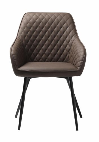 UNIQUE FURNITURE Milton spisebordsstol, m. armln - mrkebrun PU og sort metal