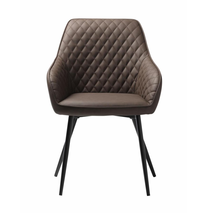 UNIQUE FURNITURE Milton spisebordsstol, m. armln - mrkebrun PU og sort metal