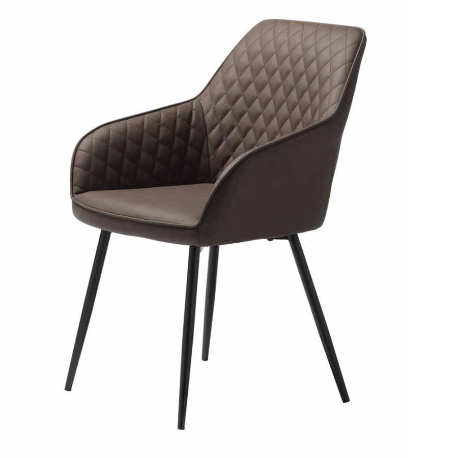 UNIQUE FURNITURE Milton spisebordsstol, m. armln - mrkebrun PU og sort metal