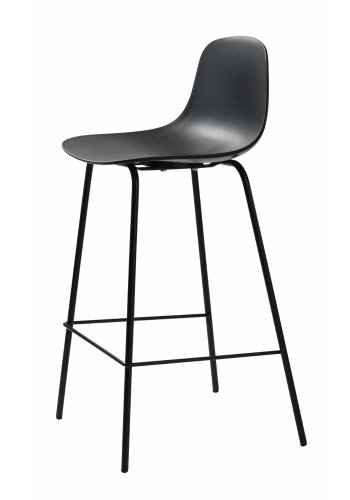 UNIQUE FURNITURE Whitby counterstol, m. rygln og fodsttte - sort polypropylen og sort metal