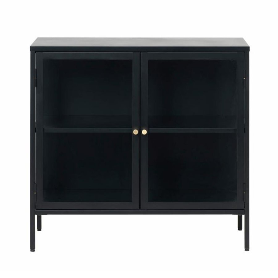 UNIQUE FURNITURE Carmel sknk, m. 2 lger og 1 hylde - glas og sort metal