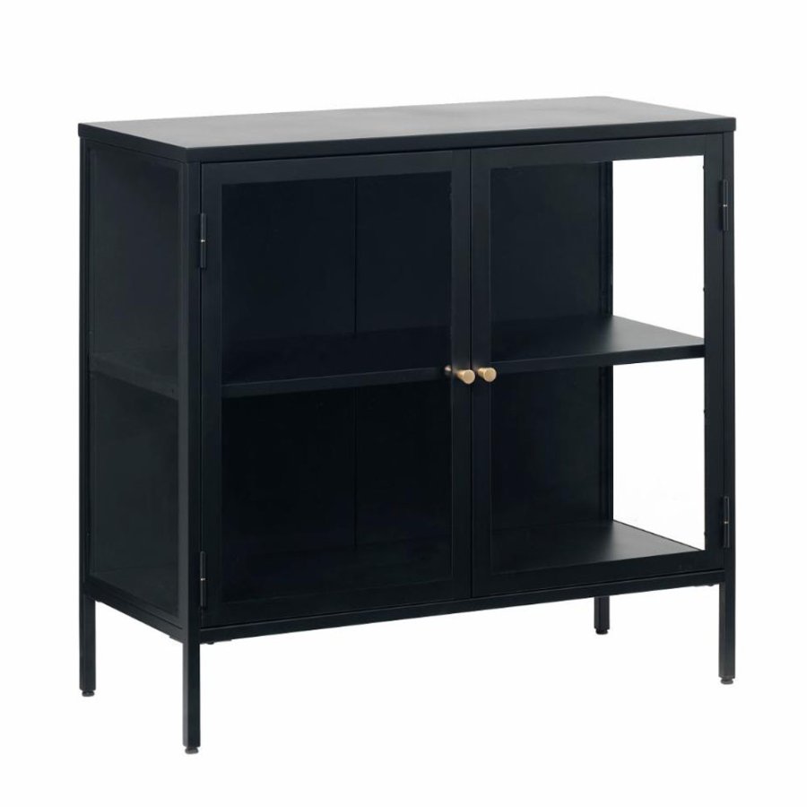 UNIQUE FURNITURE Carmel sknk, m. 2 lger og 1 hylde - glas og sort metal