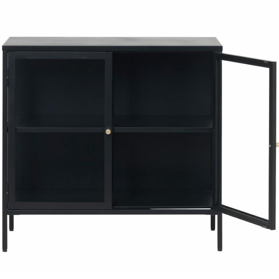 UNIQUE FURNITURE Carmel sknk, m. 2 lger og 1 hylde - glas og sort metal