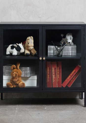 UNIQUE FURNITURE Carmel sknk, m. 2 lger og 1 hylde - glas og sort metal