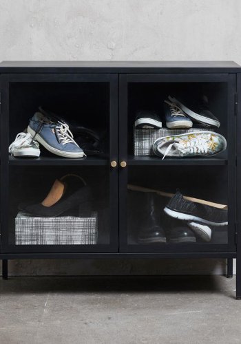 UNIQUE FURNITURE Carmel sknk, m. 2 lger og 1 hylde - glas og sort metal