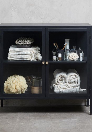 UNIQUE FURNITURE Carmel sknk, m. 2 lger og 1 hylde - glas og sort metal