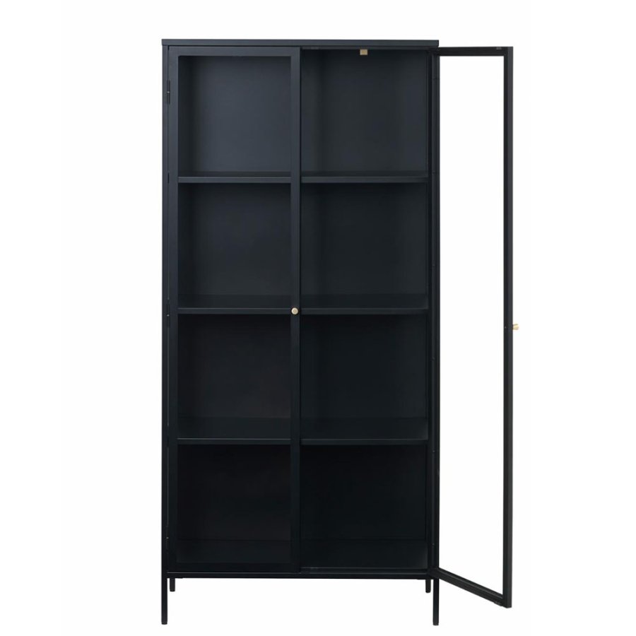 UNIQUE FURNITURE Carmel skab, m. 2 lger og 3 hylder - glas og sort metal (H:190)